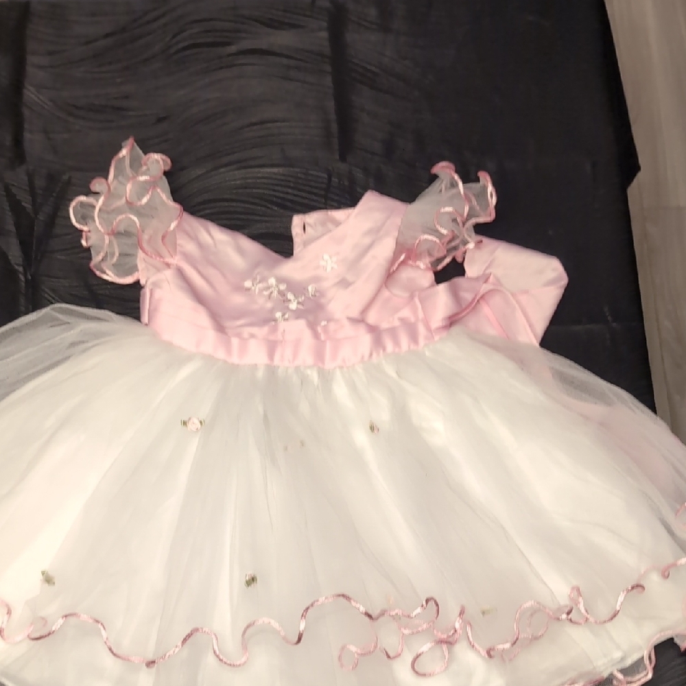 Pink and White Dance Costume with Ruffled Sleeves